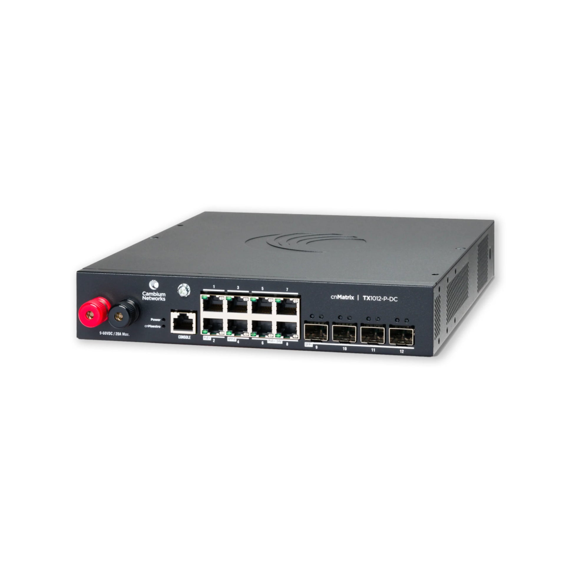 MXTX1012GXPA21 cnMatrix TX1012-P-DC, DC Powered Intelligent Ethernet PoE Switch, 8 x 1Gbps, and 4 SFP+, USA.webp