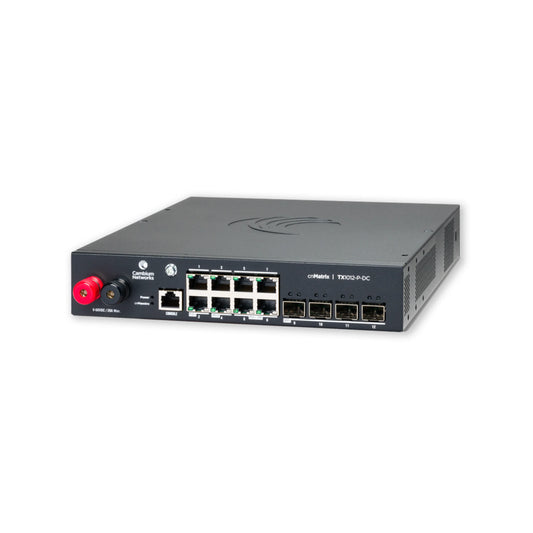 MXTX1012GXPA21 cnMatrix TX1012-P-DC, DC Powered Intelligent Ethernet PoE Switch, 8 x 1Gbps, and 4 SFP+, USA.webp